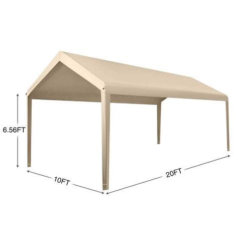 Beige Replacement Top Canopy For 10ft By 20ft Carport Frame With 180G Waterproof UV Protected Tarp And Ball Bungees Durable Outdoor Cover