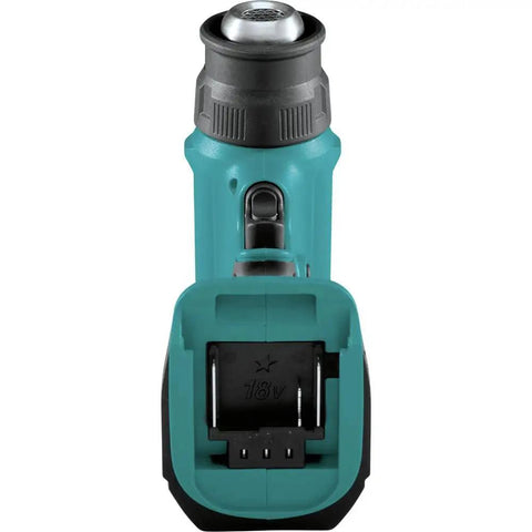 18V Cordless Heat Gun With 1022F Heat, 7 CFM Airflow, Lock On Trigger, rear view showing battery slot, battery not included