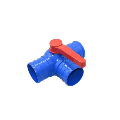 Plug And Play All In One 50/63/75/100mm Water Hose Connector Kit with tap tee splitter and straight shut off ball valve in red and blue
