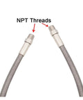 Beast Mode Stainless Steel Braided Air Hose For High Pressure Fuel Fill Up Job Badass Tight Fit Keeps Gas Safe Zero Leak Heavy Duty Construction Kills Abrasion Snap Connectors For True Pro Mechanics Building Cars Now. 36 inch braided hose with NPT threads