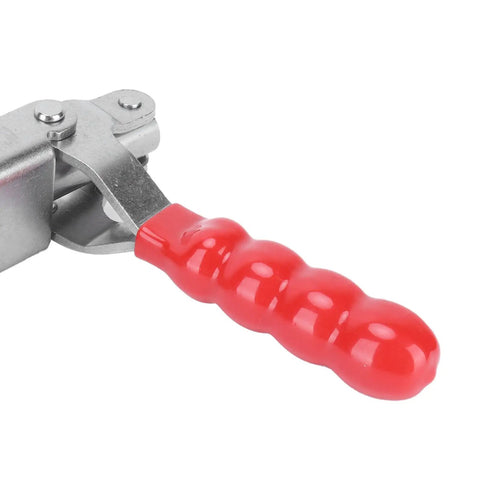 Heavy Duty Toggle Clamp Push Pull Type Fixture Clamp With Quick Release 318 Kg Capacity 701.1 Lb For Metal And Woodworking Jigs And Fixtures For Precision Assembly close-up of red handle