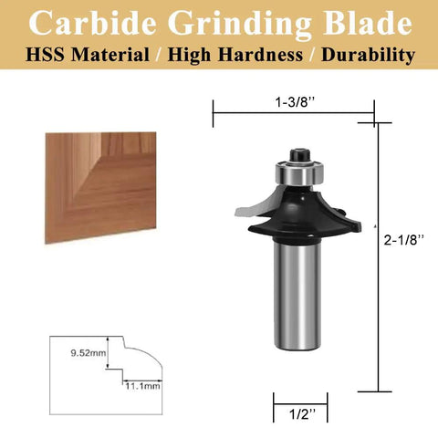 Four Piece Edging Router Bit Set For Woodworking With Cabinet Door Edges Includes Thumbnail Bit Two Edging Bits And Round Over Bit One Half Inch Shanks Compatible MDF Solid Wood Particle Board And Plywood, HSS carbide grinding blade, 1/2-inch shank, 1-3/8-inch cut