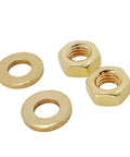 Brass M5x50mm Stud Bolt Kit showing two washers and two hex nuts for metalworking and construction, C38000 CuZn40Pb2 CW617N.