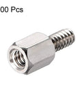 4-40 Brass Hex Standoff Spacers Screws F/M, 6mm Thread, 6mm Hex Length, Nickel Plated, PCB Pillars, 100 Pack in close-up view