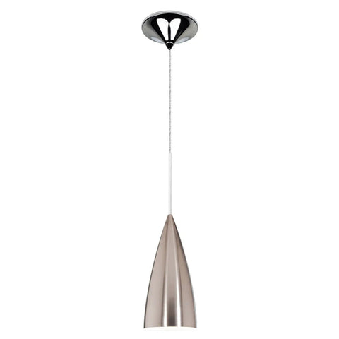 Dope Bullet LED Pendant Fixture With Canopy In Chrome, 64W, cone shape, suspended from ceiling on slender wire, modern design