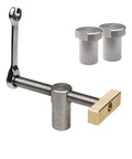 Heavy Duty Woodworking Workbench With Integrated Screw And Accessory Fixing System components including screws and wrench.