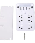 Smart Wall Outlet Extender With Six Power Receptacles And Four USB Ports Including Type C Charging Built In Storage Shelf dimmable unit with connectors and mounting plate.