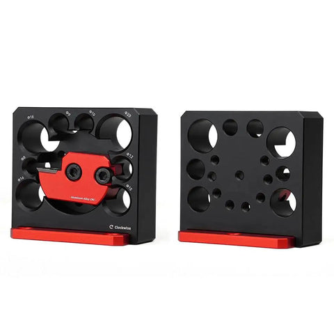 Heavy Duty Aluminum Adjustable Drill Dowel Jig With Carbide Cutter Bit For Sweet Round Profiles And Zero Hassle Woodshop Projects Quick Turn Knobs Covering Eight Through Twenty Millimeters, showcasing front and back views.