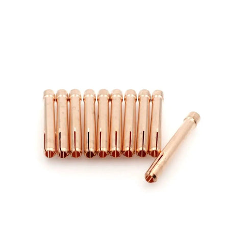 Premium TIG Welding Collet Body And Assorted Collet Kit For WP-17 18 26 Torch showing copper collets neatly arranged.