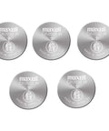 Rock Solid CR2032 Lithium Coin Batteries 3 Volt Button Cells five silver buttons for electronics and devices.