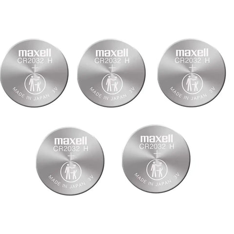 Rock Solid CR2032 Lithium Coin Batteries 3 Volt Button Cells five silver buttons for electronics and devices.