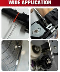 4-piece automotive hook and pick set; metal blades shown in four panels for oil seal removal, gasket scraping, and O-ring pulling.