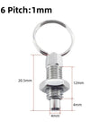 Heavy Duty Stainless Steel Spring Plungers With Pull Ring 5 Pack M6x1 Retractable Indexing Pins close-up with dimensions shown.