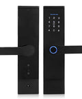 Front view of Rugged Keyless Entry Smart Door Lock with Fingerprint IC Card Password and App Control, zinc alloy material.