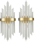 Modern Crystal Glass Wall Sconce Set Of 2 Gold Finish Bath Vanity Lights With Crystal Shade And Back Plate Wall Mount Luminaries For Living Room Bath Soft Warm Ambience Dress Up Your Space, 21.45H x 8.66W inches