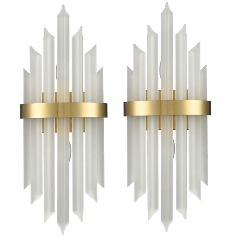 Modern Crystal Glass Wall Sconce Set Of 2 Gold Finish Bath Vanity Lights With Crystal Shade And Back Plate Wall Mount Luminaries For Living Room Bath Soft Warm Ambience Dress Up Your Space, 21.45H x 8.66W inches