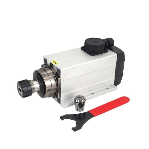 Drop In Ready 7.5KW 9KW CNC Air Cooled Spindle Motor With ER32 Collet For Router Milling And Engraving Handles 220V Or 380V showing motor and collet.