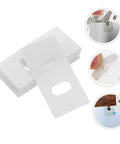 50 Pack Vertical Blind Repair Tabs Kit Quick And Easy Fix For Vertical Blinds With Strong Adhesive Tabs Durable Replacement Parts For Damaged Slats And Broken Blinds, white adhesive tabs with hole design and installation examples