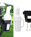 Golf Cart Sand Bottle Divot Filler Replacement With Portable Holder Wear Resistant Solid Fill Tool For Golf Course Repairs 35 Ounce Capacity Fits Most Carts Easy To Use Durable Golf Accessories shown in holder and detached with screws visible.