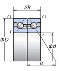 Premium Angular Contact Ball Bearing Set 120x180x54mm spindle replacement pair diagram with detailed dimensions and specifications.