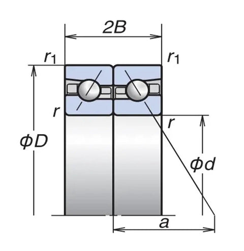 Premium Angular Contact Ball Bearing Set 120x180x54mm spindle replacement pair diagram with detailed dimensions and specifications.