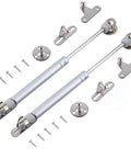 Two Pack 18 Lb Heavy Duty Hydraulic Gas Strut Lift Supports for Cabinets and Kitchen Cabinet Doors 80 N Load 7 Inch Closed Length 10 Inch Extended Satin Silver Mounting Plate Includes Screws and Manual
