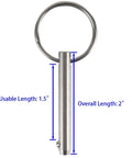 2 Pack Quick Release Pin One Quarter Inch Diameter, Overall Length Two Inches, Usable Length One And A Half Inches, Marine Grade 316 Stainless