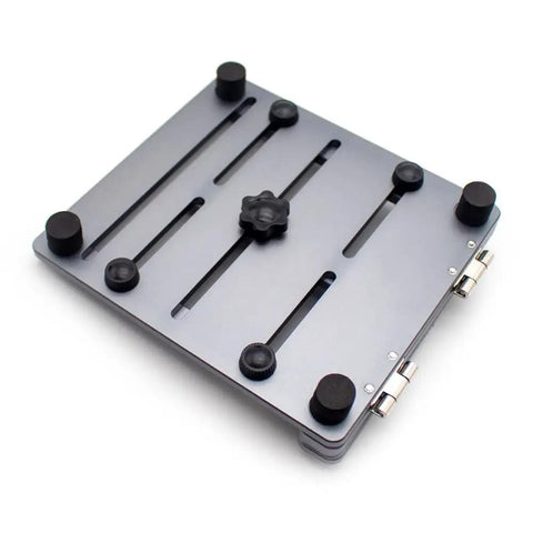 Upgraded Mini CNC Solder Paste Stencil Printer With Dual Sided PCB Fixture, tool-free clamping, top view showing laser etched scales.