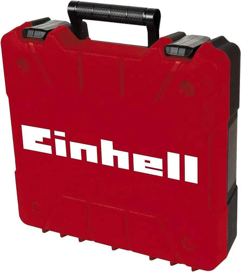 Rock Solid 18V Cordless Drill Driver With Kickass 45 Nm Torque And Smooth Two Speed Gearing Includes Dual 2.0 Ah Batteries Quick Charger Plus Full 22 Piece Accessory Kit Hard carrying case in red with black accents and handle.