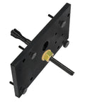 Inner camshaft bearing puller/installer tool for Harley Milwaukee Eight, black plate with adjustment screws and rod.