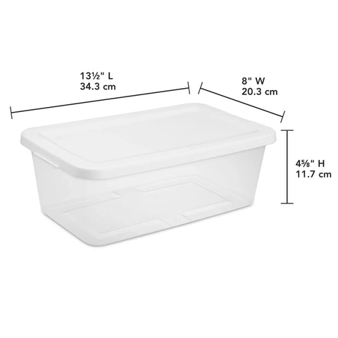 Clear Plastic Storage Bins With Lids 6 Quart Stackable Organizer Boxes For Closet Organization Shoe Storage Craft Supplies Office And Pantry Durable Transparent Boxes To Keep Your Stuff Easy To Find, showing dimensions in inches and cm