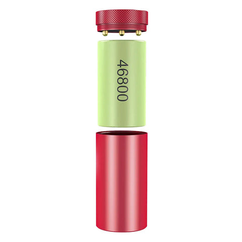 Top Shelf 4680 And 4695 Battery Case With Heavy Duty Shield, showcasing green 46800 cell and red casing.