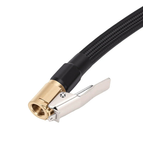 Heavy Duty Tire Inflator Extension Hose With Quick Connect Air Chuck Fits Car Motorcycle And Bike Easy Reach For Recessed Valves 16cm External Thread For Seamless Pump Up Jobs On Road Or Home Get Your Ride Road Ready Snappy Quick Fixes Done Now black braided hose with brass quick connect chuck