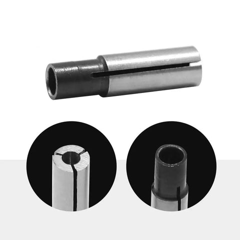 Top Shelf 6 Pieces 1/4 To 1/8 Inch Collet Adapter Set For Routers And Cnc Engraving Tools Badass Spring Steel chuck reducer close-up.