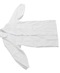 White Long Sleeve Lab Coat For Healthcare Pros And Students Breathable Polyester Cotton Workwear With Durable Design Elastic Cuffs Comfortable Fit For Doctors Nurses And Lab Techs shown flat