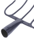 Close-up of heavy duty iron five-point design on Handheld Manure Fork for Lawn Care and Farm Work Easy Clean Up and Waste Removal