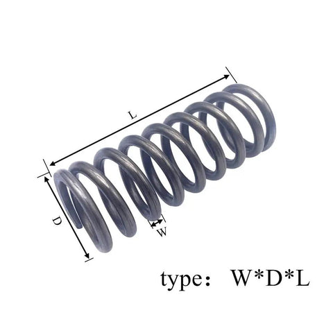 Heavy Duty Steel Compression Coil Spring 5Mm Wire Dia 305Mm Length Outer Diameter 25 To 85Mm shown with measurements.