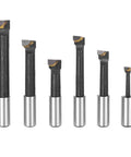 Set of 6 F1-type boring cutters with high-speed steel bits and silver shanks for CNC milling