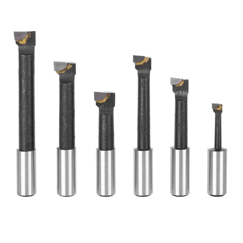 Set of 6 F1-type boring cutters with high-speed steel bits and silver shanks for CNC milling