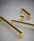 2 Pack 5.0 Inch Hole Center Zinc Alloy Square Cabinet Handles In Black Gold Finish for kitchen and balcony doors.