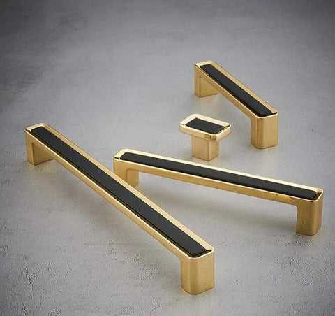 2 Pack 5.0 Inch Hole Center Zinc Alloy Square Cabinet Handles In Black Gold Finish for kitchen and balcony doors.