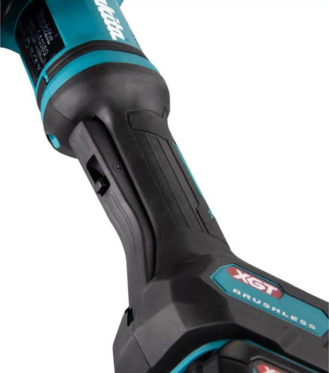 Heavy Duty 40V XGT Angle Grinder With 1700W Equivalent Muscle And Snappy 6600RPM Action With Badass 230mm Disc Setup handle detail, showing rubber grip