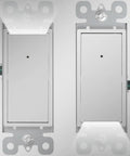 Front view of Two Three Way Light Switches With Night Light No Neutral Required, illuminated with LED night light, 15 Amp 110V.