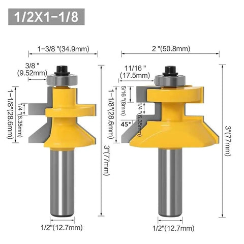 Get The Drop On Woodworkin With This Super Cool 2 Piece 8mm Shank V Groove Matched Tongue Router Bit Set dimensions and detail.