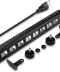 Three Pack 27W LED Black Light Bar Set For Glow Parties And Body Paint UV Black Light Bar For Halloween And Christmas Decor 324 Square Feet Coverage 120 Degree Beam Durable Metal Construction Ideal For Game Rooms And Stages, showing components.