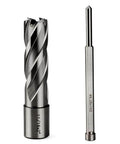 Oscarbide annular cutter, 11/16 in dia, 2 in DOC; 3/4 in Weldon shank mag drill bit with pilot pin (front view).