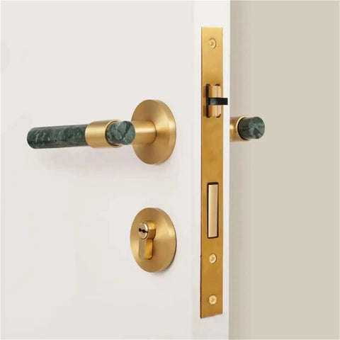 Door Lock Set With Marble Finish For Nordic Style Interiors Premium Brass Hardware For Bedrooms Living Rooms And Bathrooms Easy Install