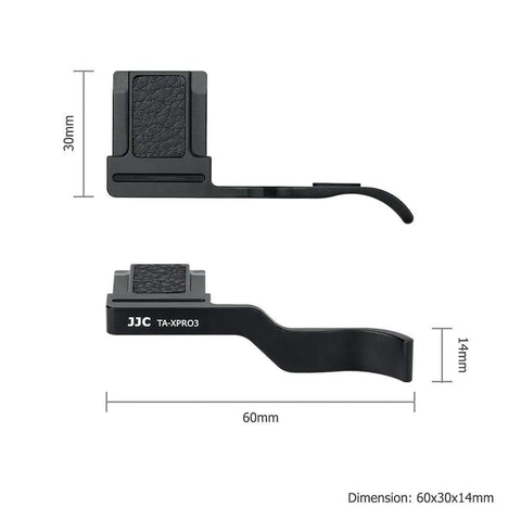 Deluxe Metal Thumb Up Grip For Fujifilm X Pro 3 X Pro 2 X Pro 1 Mirrorless Cameras shown with dimensions 60x30x14mm