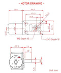 BRINGSMART JGY-370 12V DC worm gear motor diagram with front and side views, showing mounting holes and output shaft