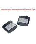 Two black plastic explosion-proof end terminal caps for insulated waterproof junction boxes